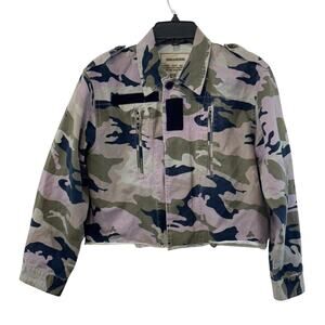 Zadig & Voltaire Kids Camou Print Jacket Womens M Green Pink Cropped Military